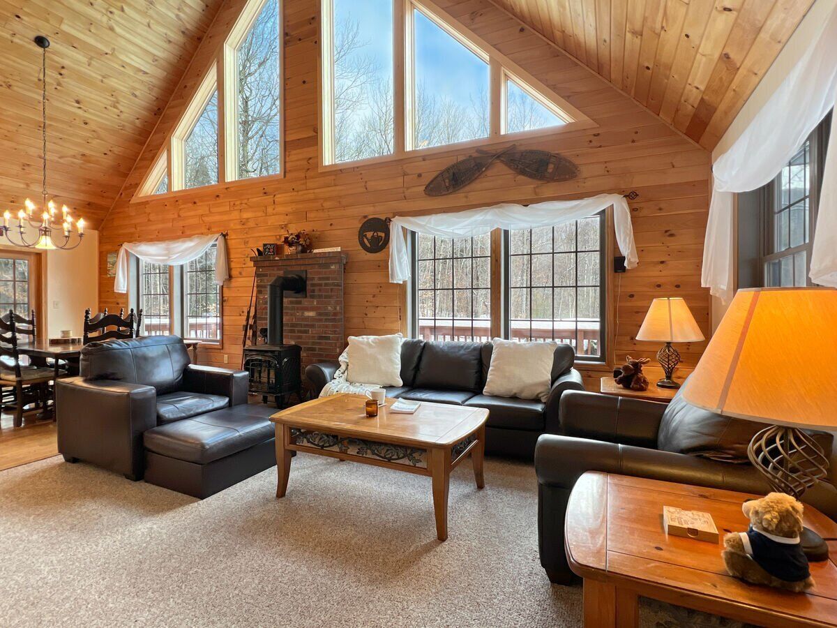 Smart TV, fireplace, books, stereo