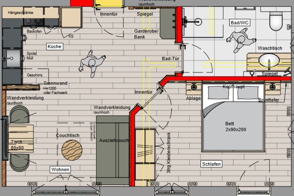 Appartment Jenner für 2 - 4 Personen, 42 qm, Terrasse-Grundriss