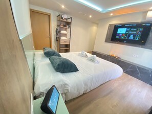 Design kamer, 1 twee- of 2 eenpersoonsbedden | Donsdekens, een kluis op de kamer, geluiddichte muren, gratis wifi