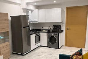 Fridge, microwave, oven, electric kettle