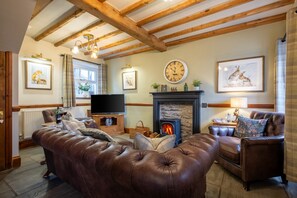 TV, fireplace - Smithy Cottage - sleeps 6, dog friendly, central in Hawkshead with parking (Hawkshead)