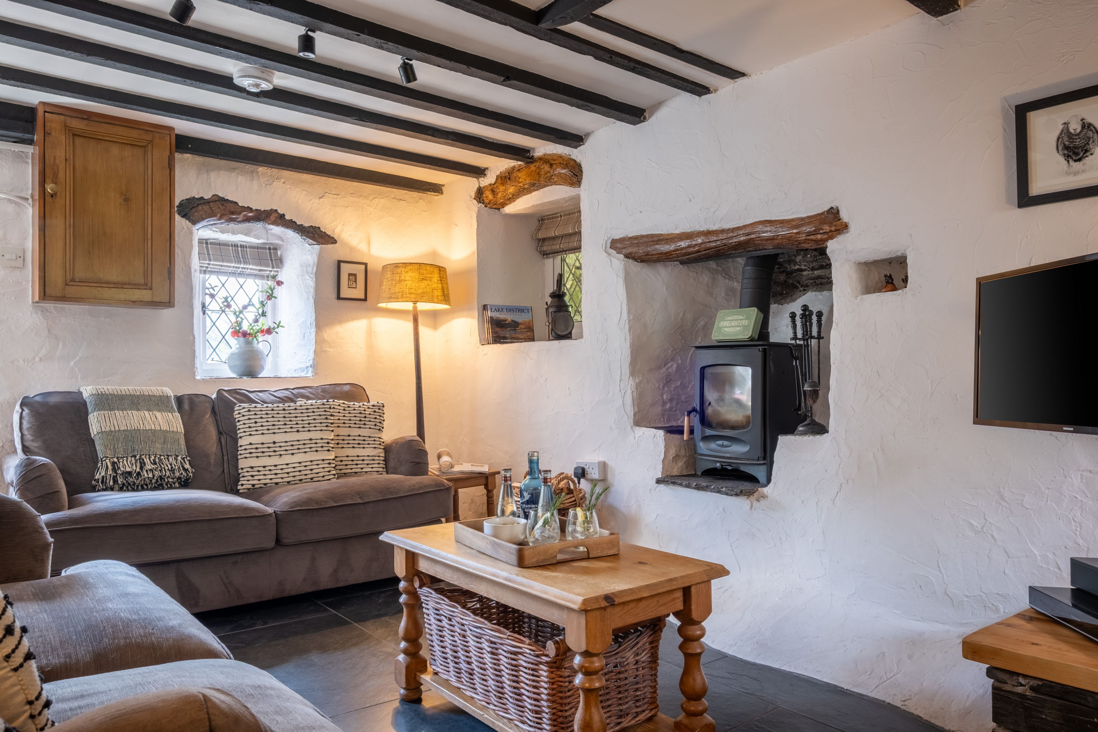TV, fireplace