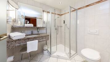 Hair dryer, bathrobes, towels, soap