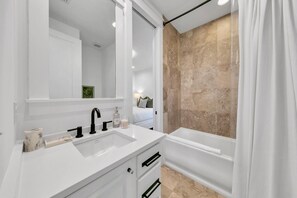 Shower, hair dryer, towels, soap - 🏖 GOLF CART ☀ PRIVATE BEACH 9 POOLS  Luxurious WaterColor Cottage! (Santa Rosa Beach)