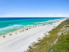On the beach, white sand