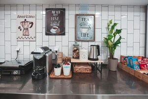 Shared fridge, microwave, electric kettle, highchair