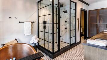 Corner Suite | Bathroom | Hair dryer, bathrobes, slippers, towels