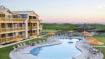 2 outdoor pools, open 8:00 AM to 10:00 PM, pool umbrellas, sun loungers