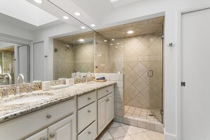 Douche, sèche-cheveux, serviettes fournies, savon