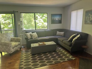 Smart TV, lareira, DVD player, livros