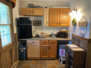 Fridge, microwave, coffee/tea maker