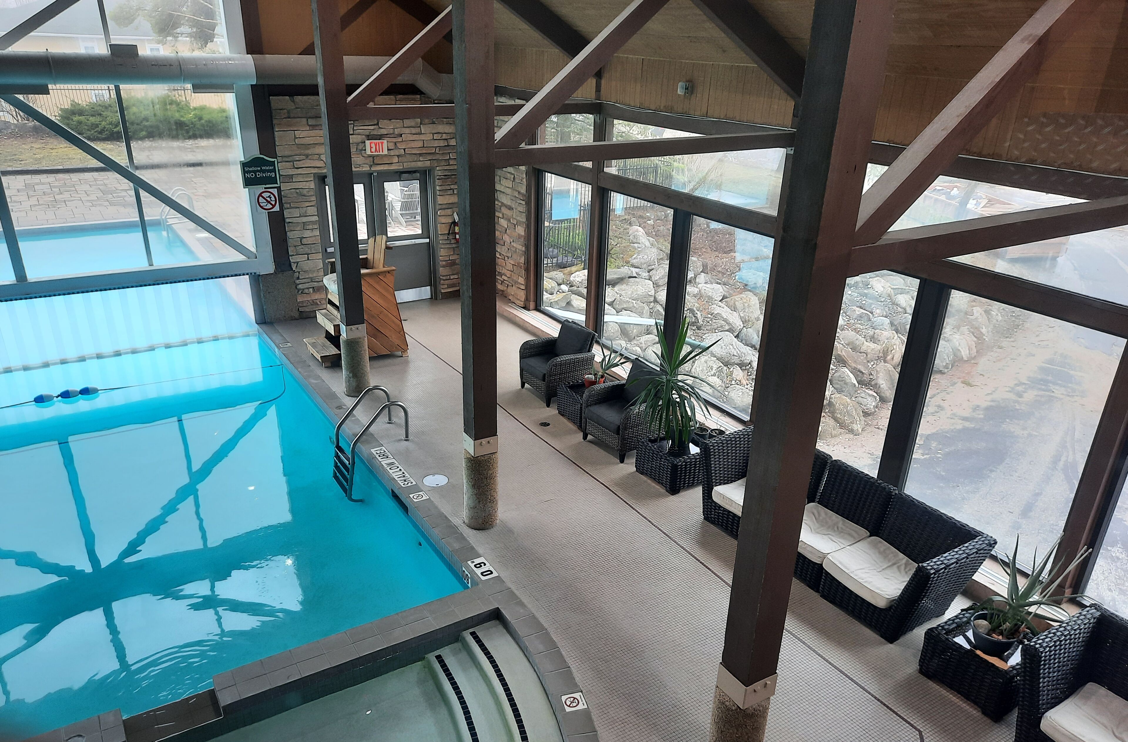 Indoor pool, outdoor pool, open noon to 8:00 PM, lifeguards on site