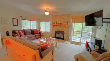 Smart TV, fireplace, DVD player, books