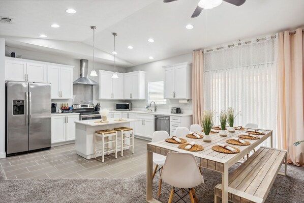 Fridge, microwave, oven, stovetop - Private Hot Tub • Family-Friendly • Large One-Story Home Near 30A • King Bed (Panama City Beach)