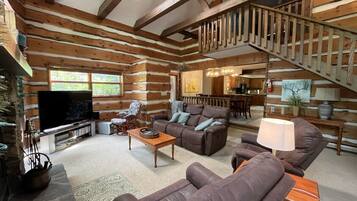 TV, fireplace, DVD player, foosball