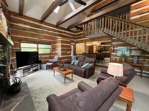 TV, fireplace, DVD player, foosball