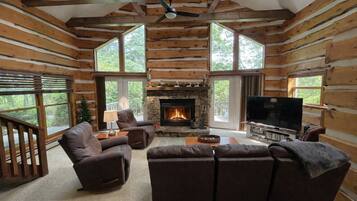 TV, fireplace, DVD player, foosball