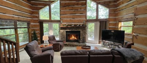 TV, fireplace, DVD player, foosball