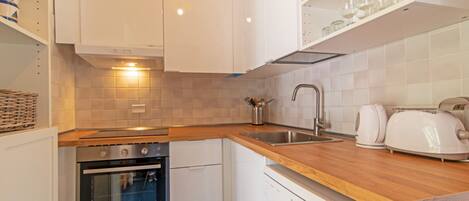 Fridge, oven, dishwasher, high chair