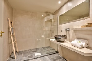 Douche, séchoir à cheveux, serviettes fournies, shampooing