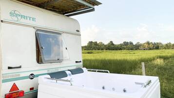 Honeymoon House, 1 Queen Bed, Bathtub, Garden View | Bathroom | Shower, free toiletries, hair dryer, towels
