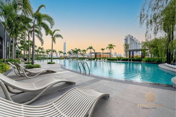 Outdoor pool, sun loungers