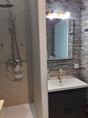 Secadora de cabello, toallas, jabón, papel de baño 