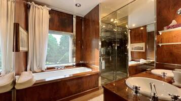 Shower, eco-friendly toiletries, hair dryer, bidet