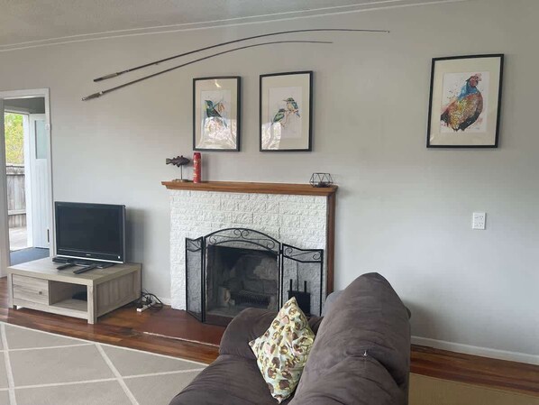 Televisión y chimenea 