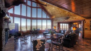 Smart TV, fireplace, foosball