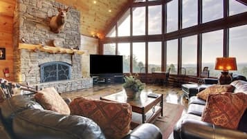 Smart TV, fireplace, foosball