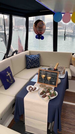 Dining - 40 foot luxury yacht on 5* Ocean Village Marina (Southampton)