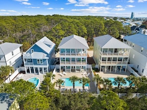 Exterior - Seagrove - 1 Block from Beach, Golf Cart, Private HEATED Pool, Game Room, Bikes & Tesla Charger! (Santa Rosa Beach)