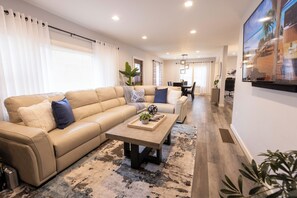 Smart TV, fireplace, video games, table football