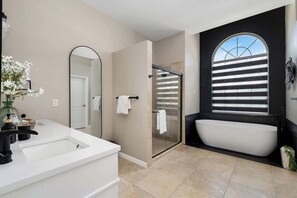 Shower, hair dryer, shampoo