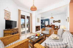 テレビ、暖炉、DVD プレーヤー