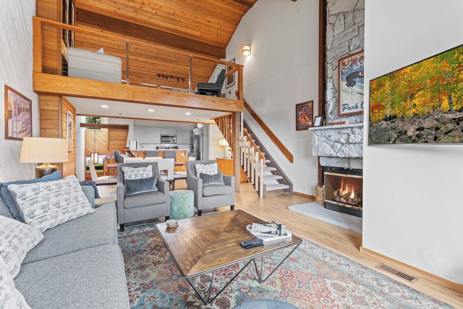 TV, fireplace