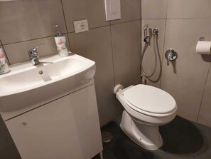 Regadera, secadora de cabello, bidet, toallas