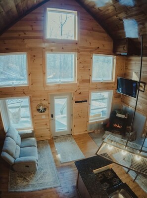 Smart TV, fireplace, video games, DVD player