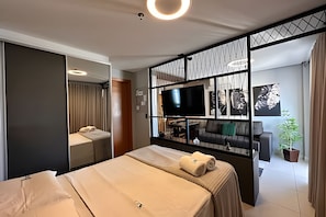 Apartment | 1 Schlafzimmer, Verdunkelungsvorhänge, kostenloses WLAN, Bettwäsche
