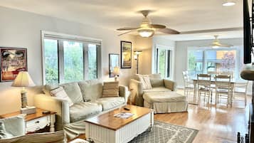 Smart TV, fireplace, video games, books