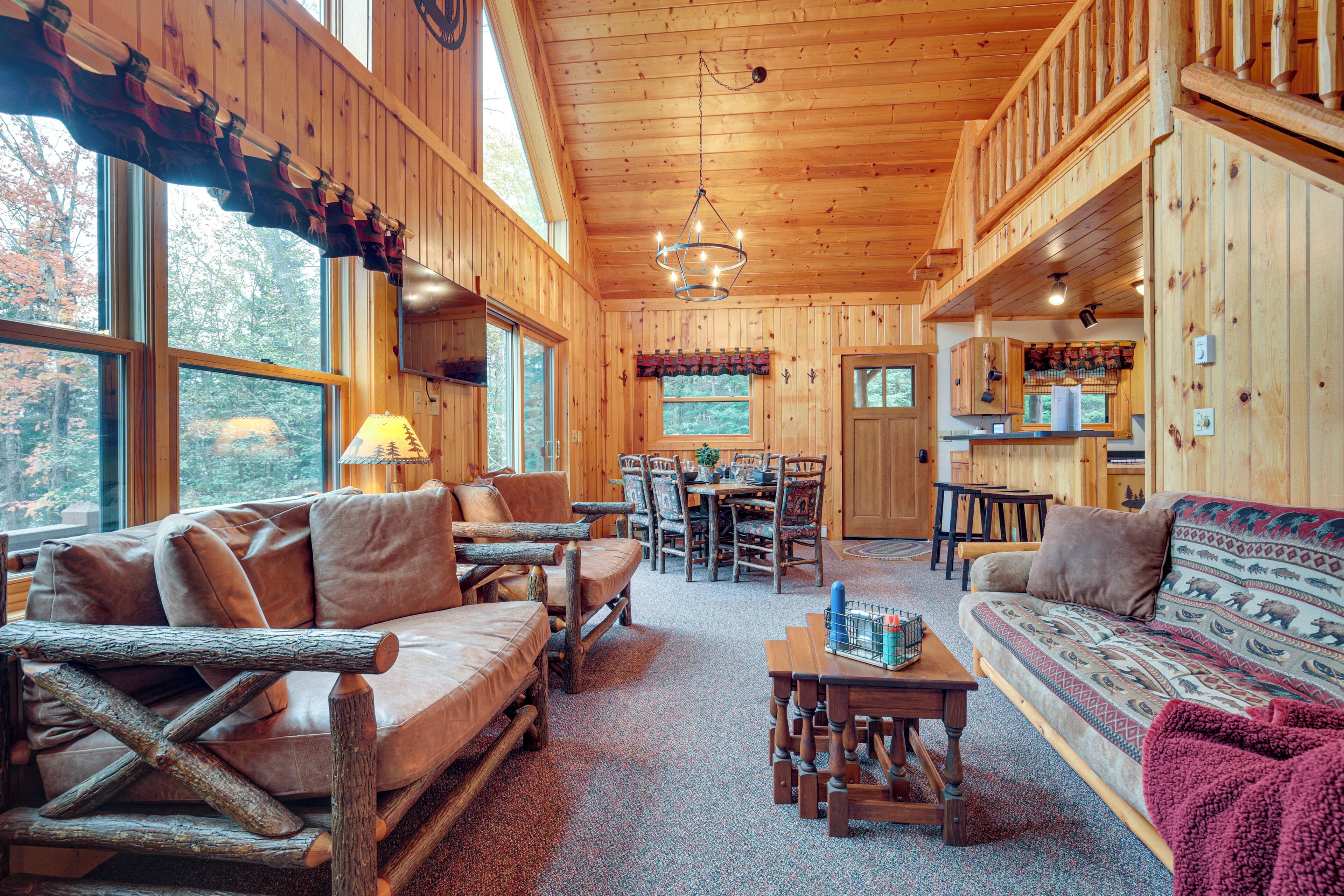 TV, fireplace, books