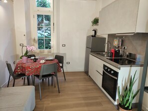 Fridge, oven, stovetop, electric kettle