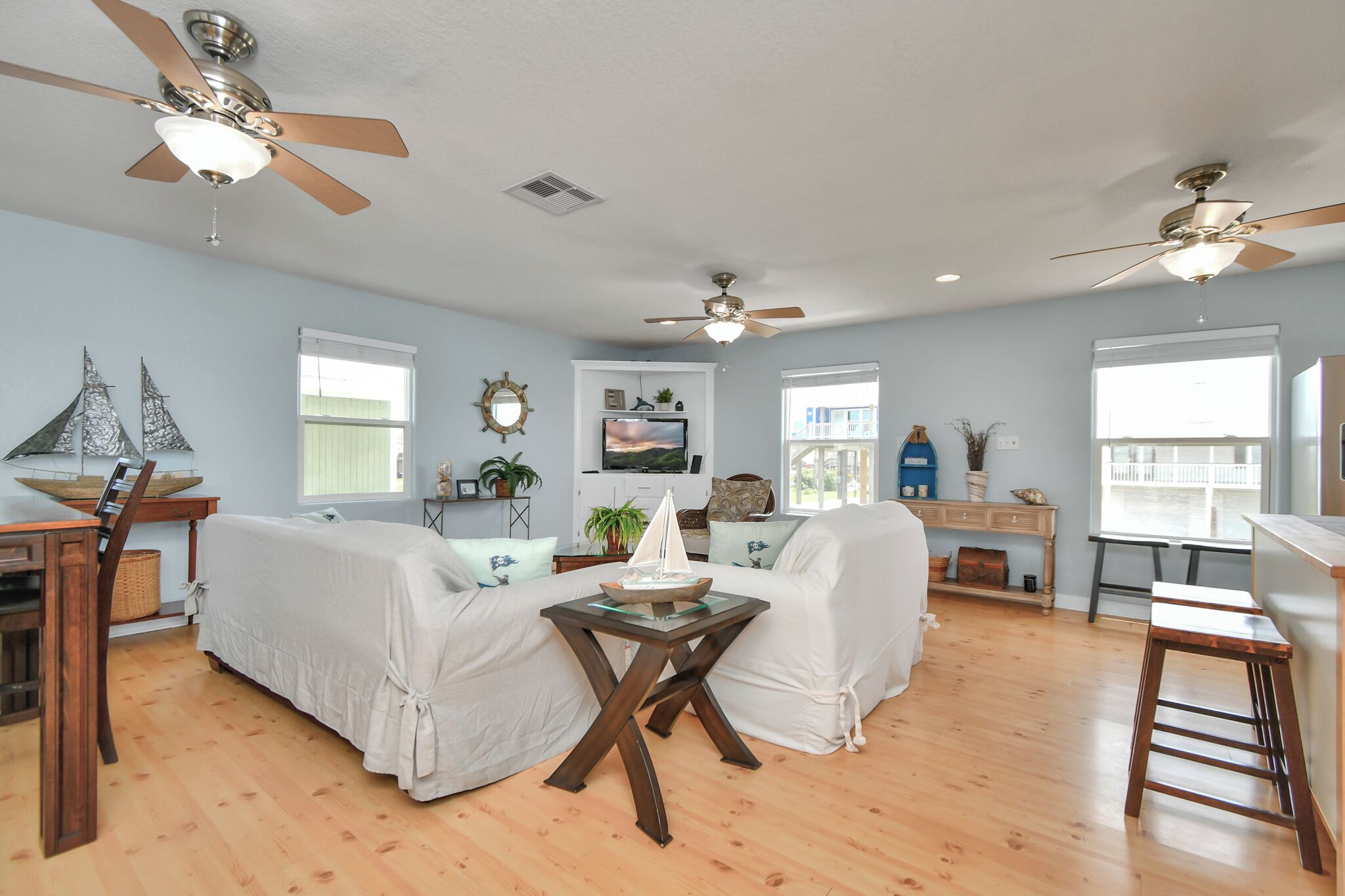 Smart TV, chimenea y libros 