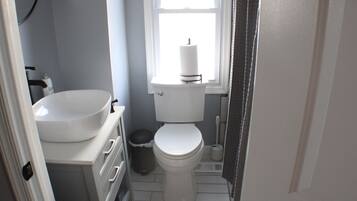 Eco-friendly toiletries, hair dryer, towels, soap