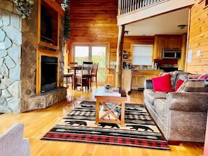 Smart TV, fireplace, video games, DVD player