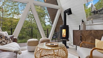 Televisión, chimenea y oficina