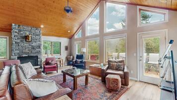 TV, fireplace, DVD player, foosball