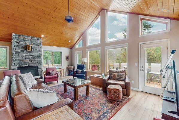 TV, caminetto, lettore DVD, tavolo da calcetto