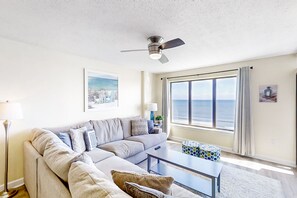 TV - Oceanview condo with hot tub, pool access - balcony, jetted tub, and central AC (North Myrtle Beach)